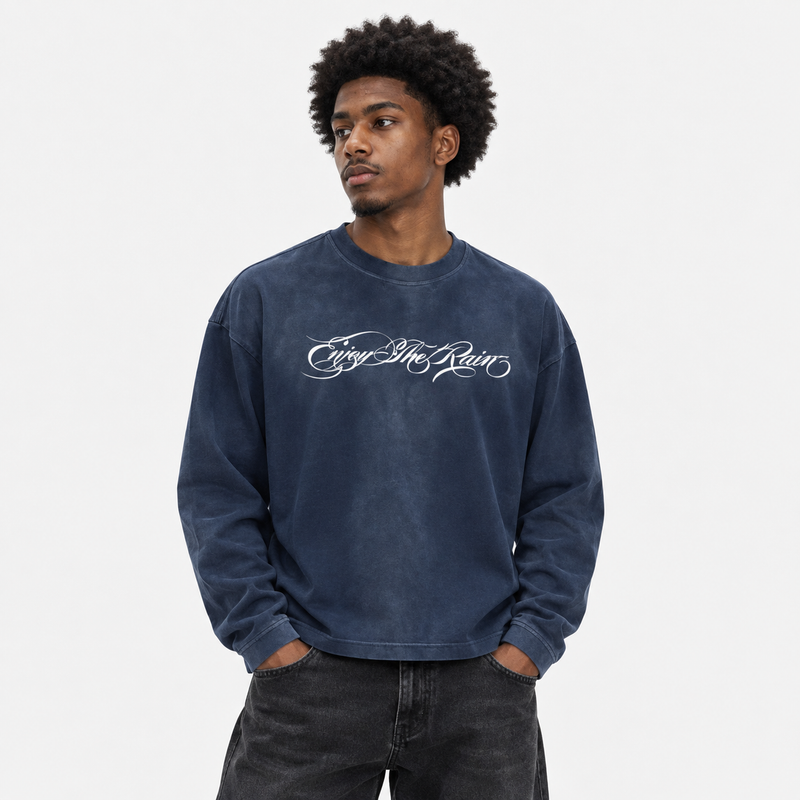 ONLY THE HUNGRY SURVIVE NAVY SLEEVE