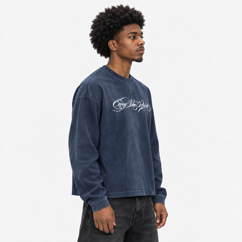 ONLY THE HUNGRY SURVIVE NAVY SLEEVE
